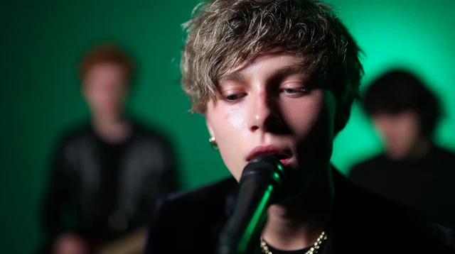 Band Singing in Studio Deep Green Background