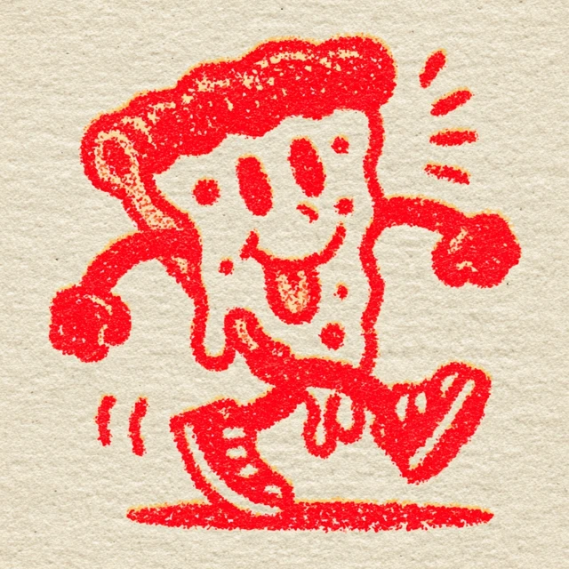 Cute Pizza Slice Mascot Retro Cartoon Design