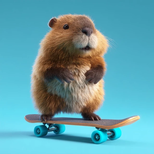 Cute Beaver Riding Skateboard 3D Rendering