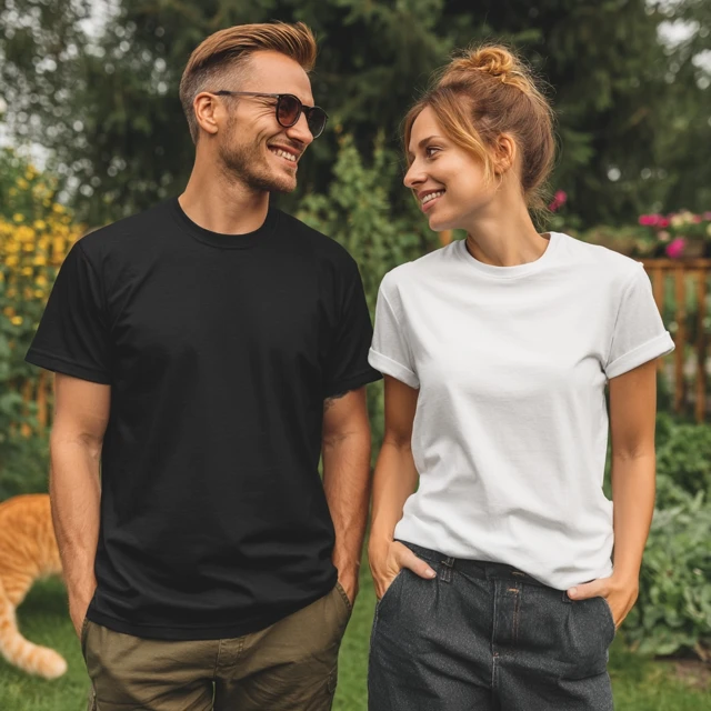 T-Shirt Mockup: Couple in a Garden
