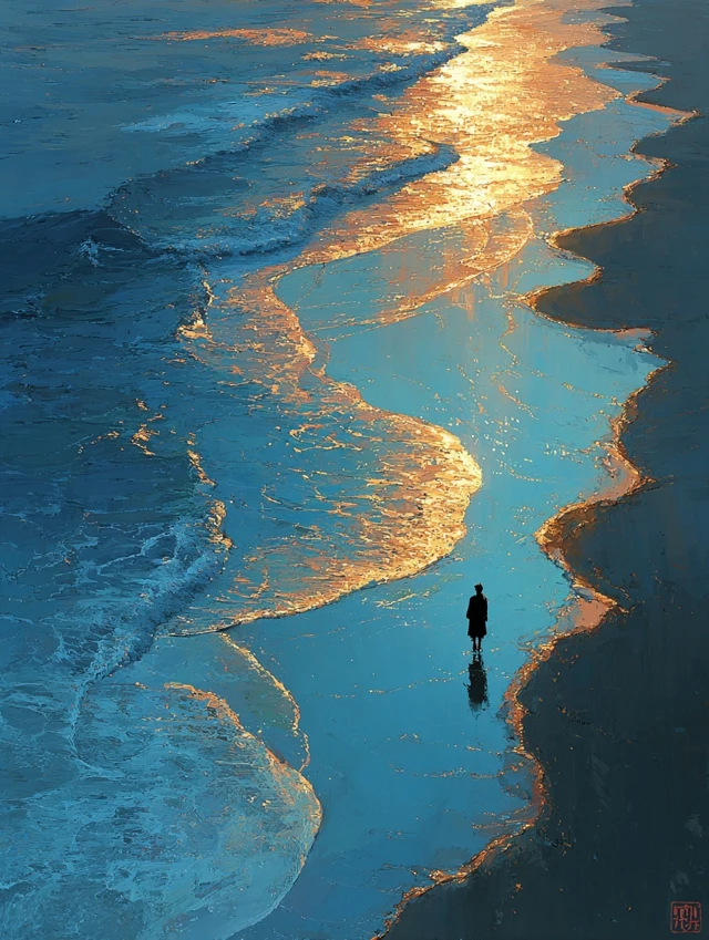Lone Figure on the Beach A Coastal Masterpiece