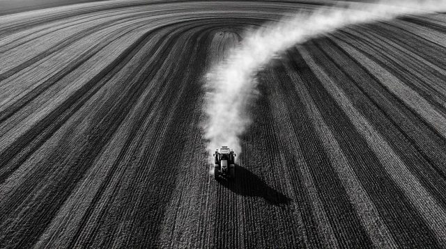 Precision Farming Art: Tractor Drawing in Field
