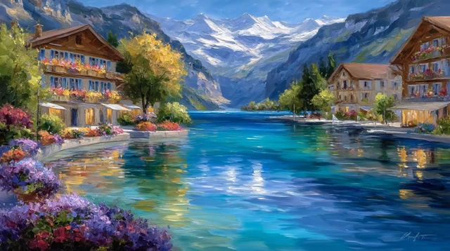 Swiss Alps Landscape Painting - Oil on Canvas - Nature Art