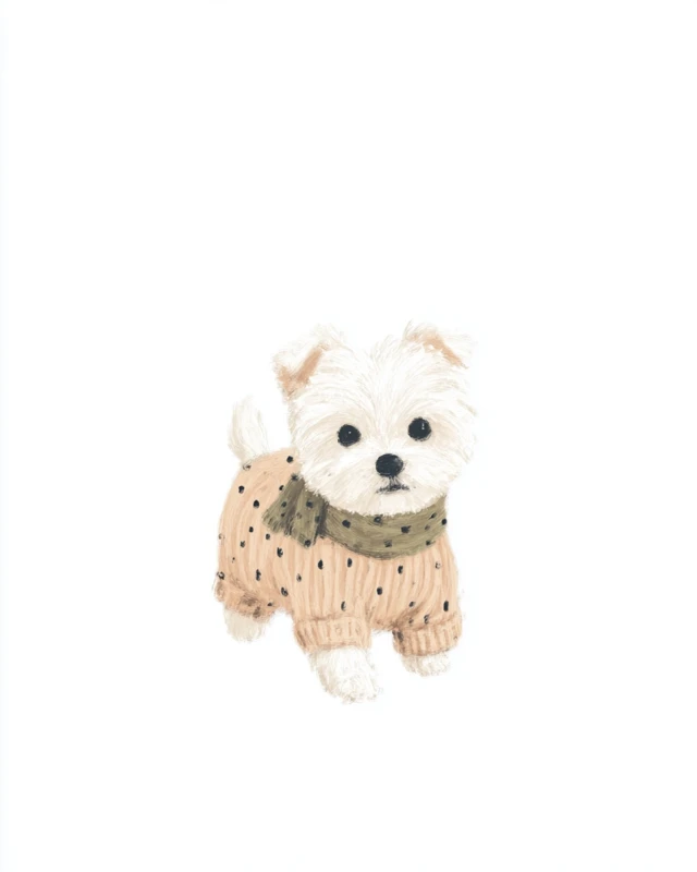 Cute White Dog in Sweater