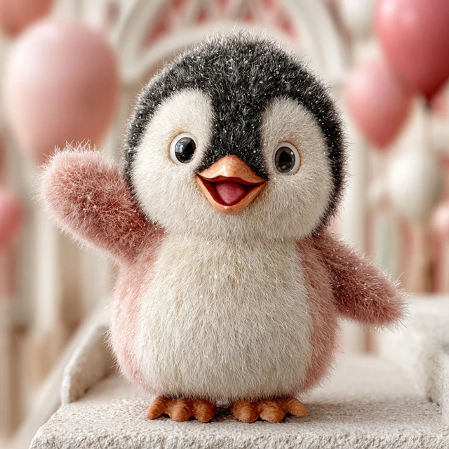 Happy Penguin on a Swing Storybook Illustration