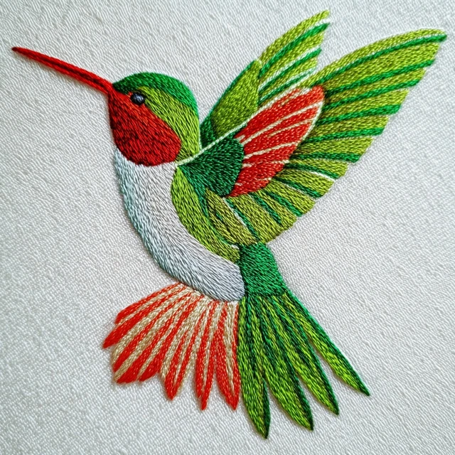 Hummingbird Embroidery Pattern Bright Colors