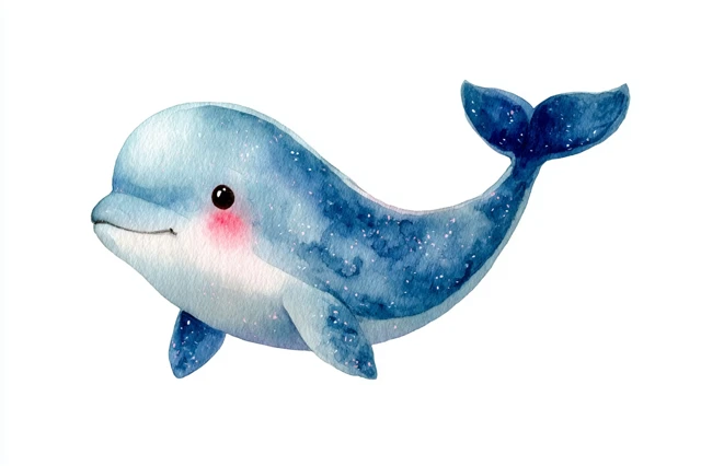 Cute Kawaii Watercolor Dolphin Illustration
