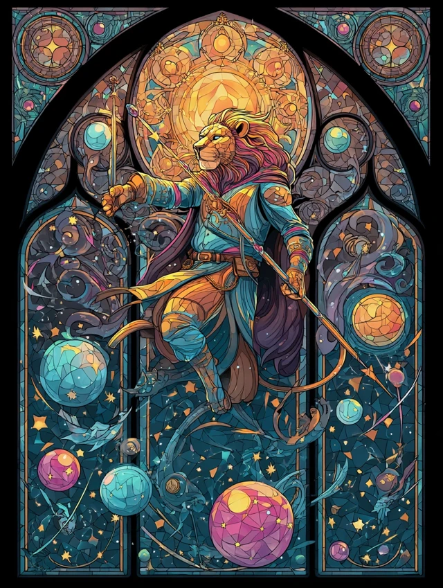 Moon Circus Tamer Cosmic Lion Stained Glass Art