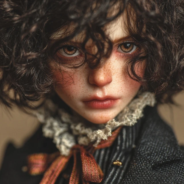 Androgynous BJD Doll with Brown Eyes and Freckles