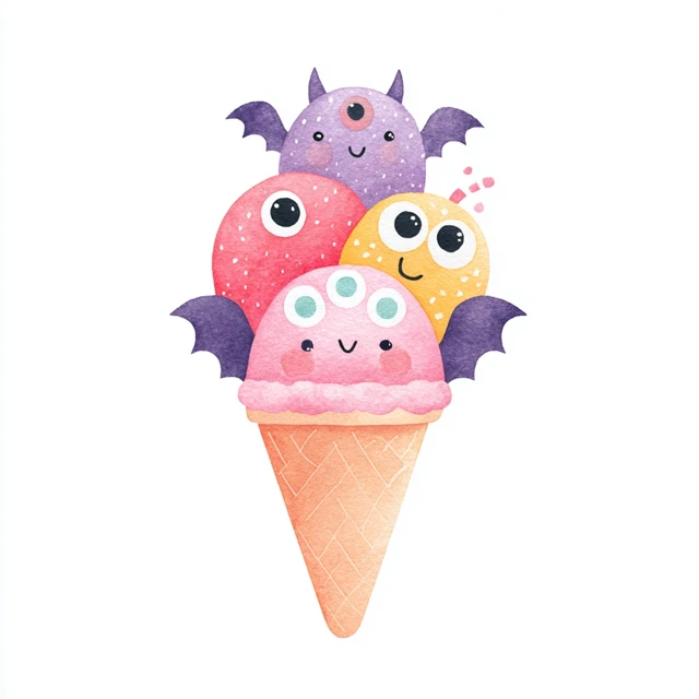 Halloween Ice Cream Watercolor Illustration