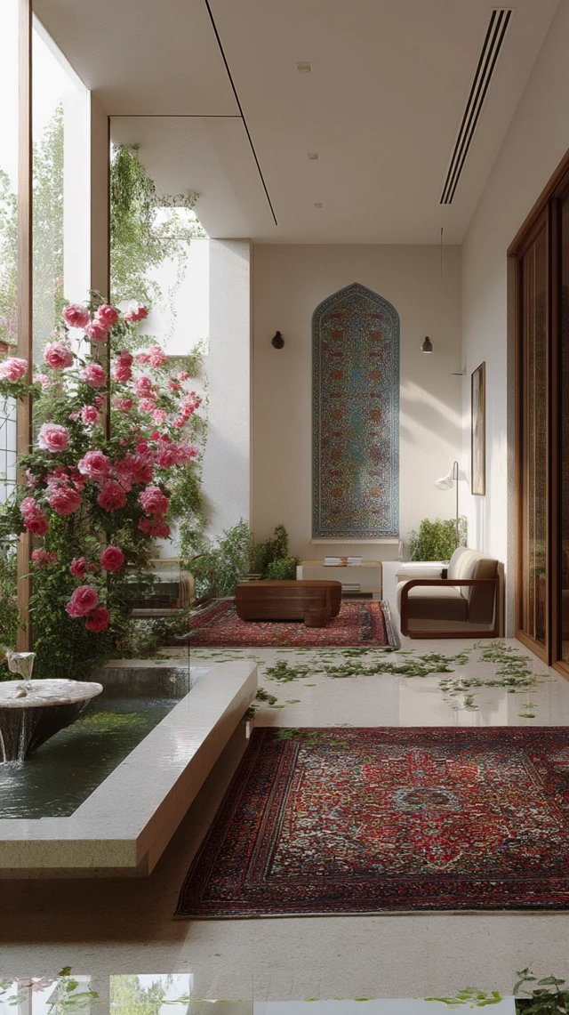 Modern Living Room with Persian Courtyard Design