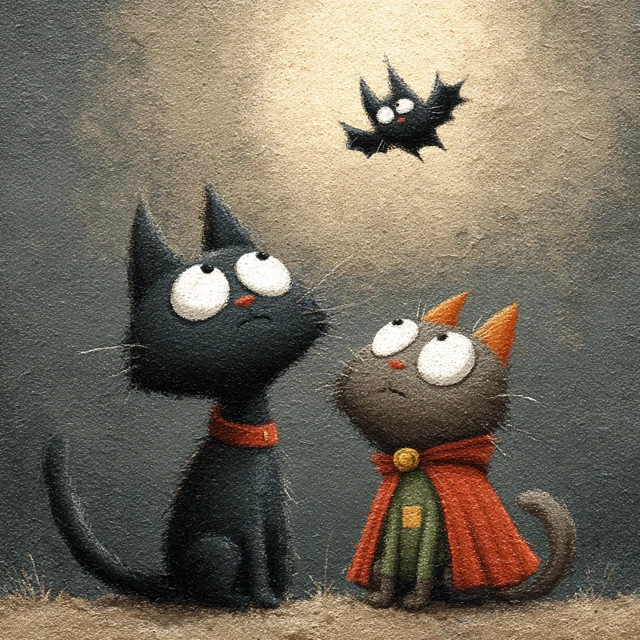 Cats and Bat Superhero Comic Illustration