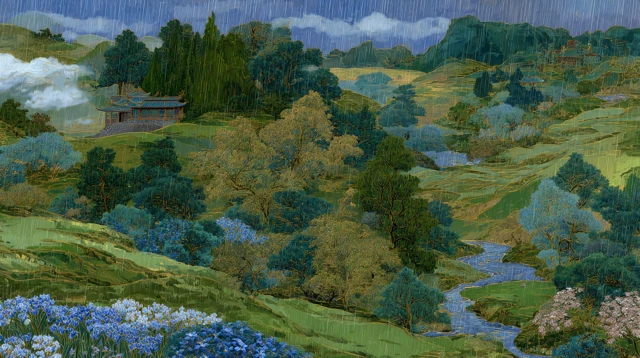 Spring Rain Countryside Chinese Painting