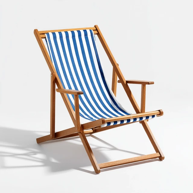 Beach Chair Blue and White Stripes On White Background