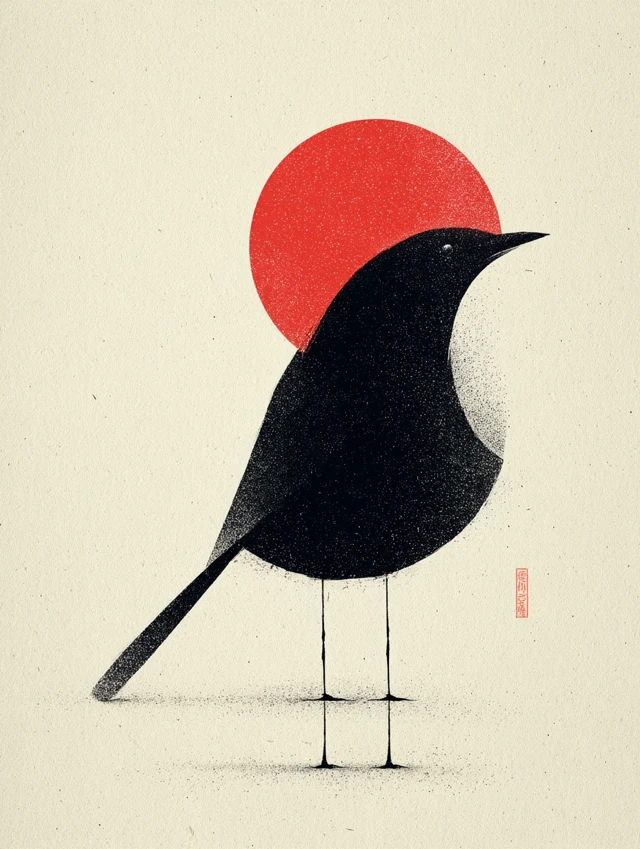 Magpie Typography Art: Minimalist Chinese Inspired Design