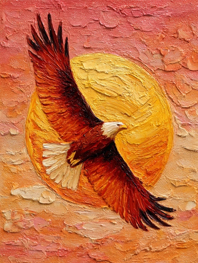 Majestic Eagle Soaring Through Sunset Oil Painting