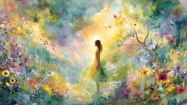 Inner Harmony Radiant Figure in a Lush Field Painting