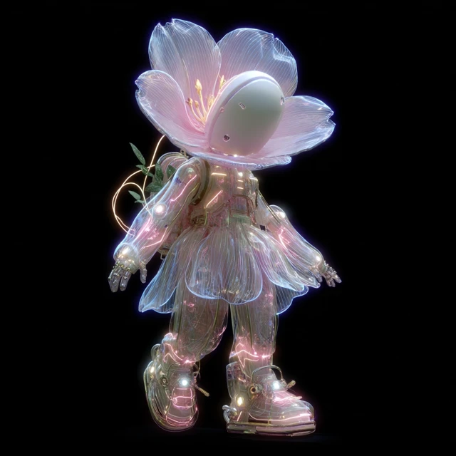 Futuristic Kapok Flower Robot Character 3D Render