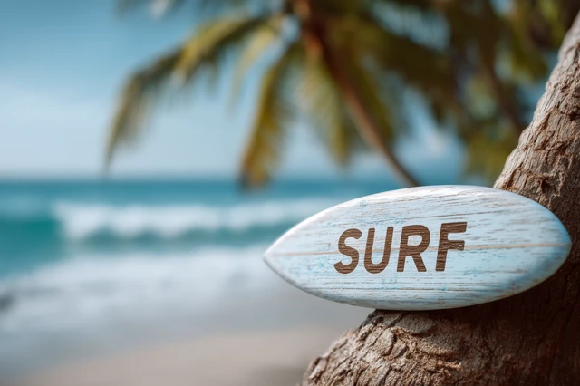 Beach Surf Sign Palm Tree Summer Vacation