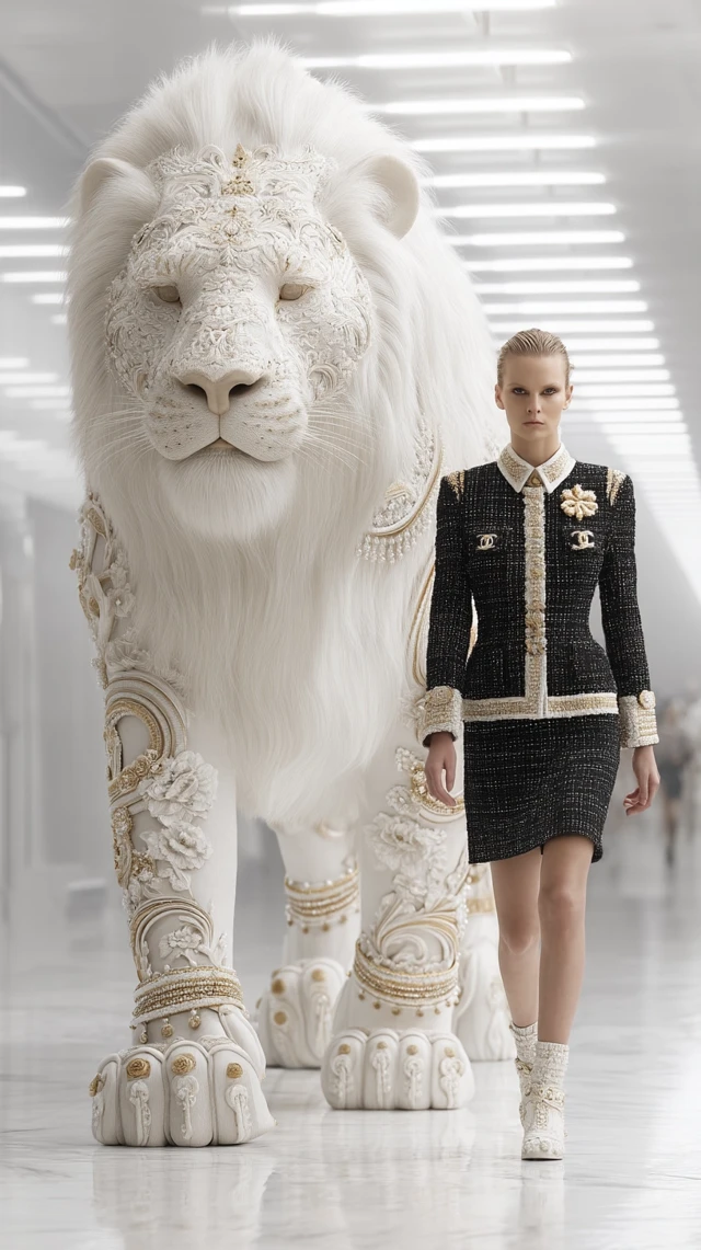 Chanel Haute Couture: Lion and Model on Runway