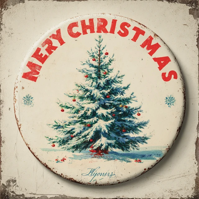 Vintage Merry Christmas Sign Classic Holiday Illustration