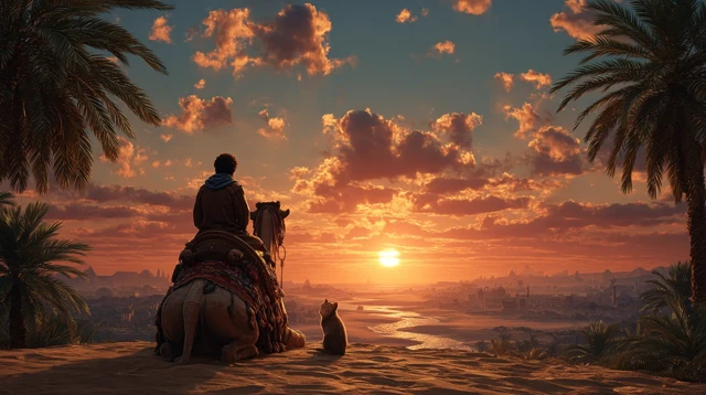 Egypt Sunset Camel Rider Landscape Art