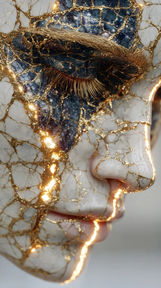 Kintsugi Figure Rebuilding Face Psychological Thriller