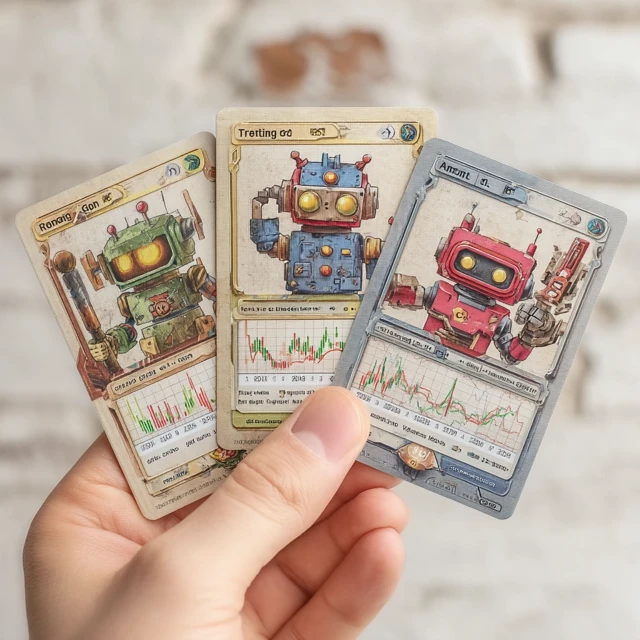 Robot Trading Cards in Hand Illustration