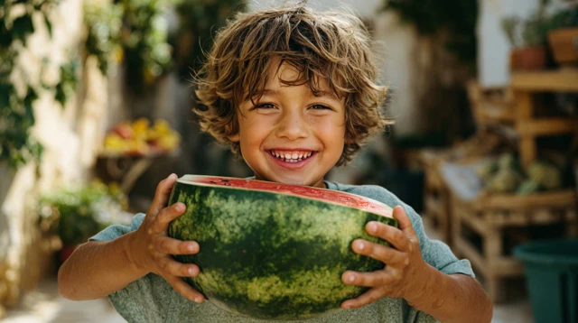 Smiling Boy with Watermelon Summer Fun