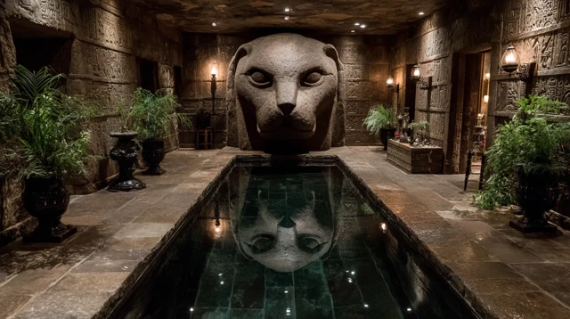 Ancient Egyptian Horror Scene Statue and Pool