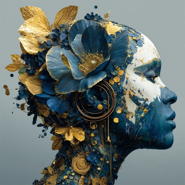 Abstract Surreal Portrait with Blue Marble Skin