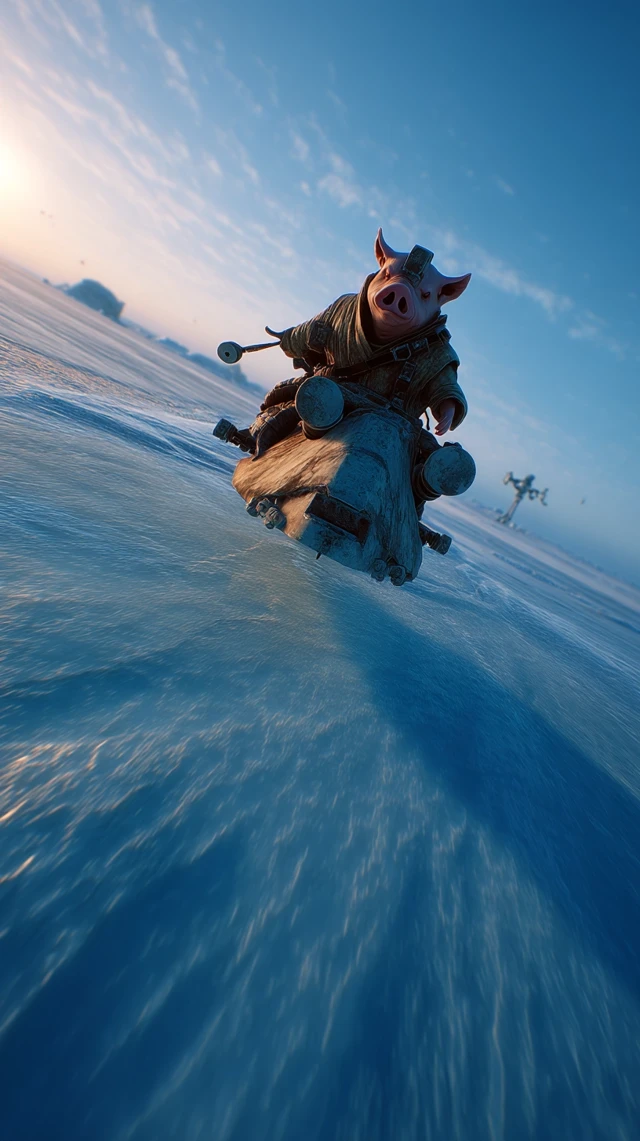 Pig Rebel Speeds Across Hoth-like Wasteland