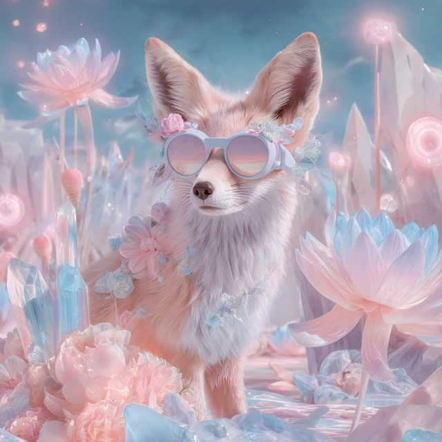 Quirky Fox Dreamscape Futuristic Goggles Pastel Colors