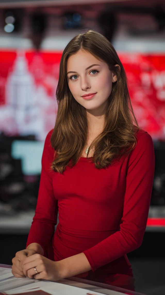 Polish News Anchor in TVP Studio