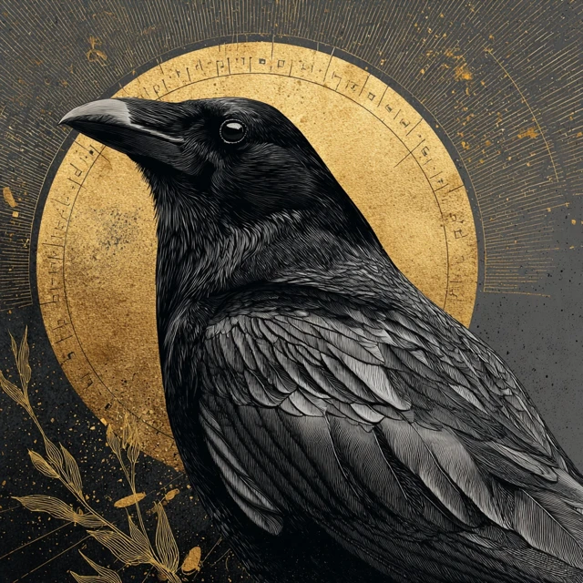 Crow and Golden Moon Illustration