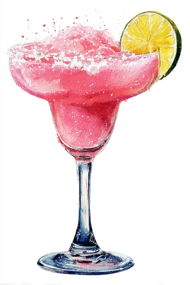 Pink Tropical Margarita Watercolor Art