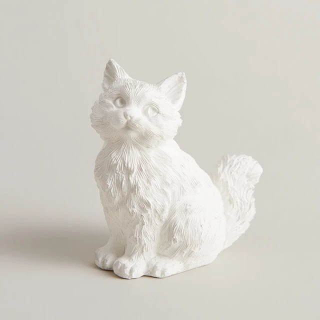 White Cat Figurine Plaster Sculpture Decor