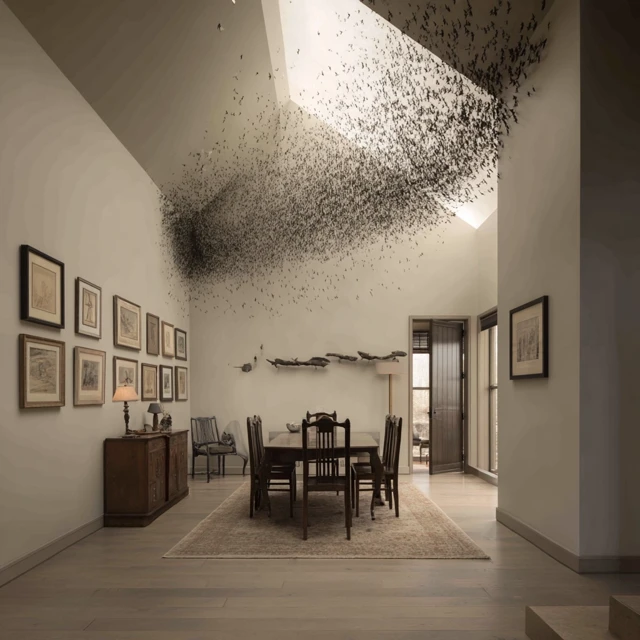 Birds Exploding Into a Room Architectural Photography