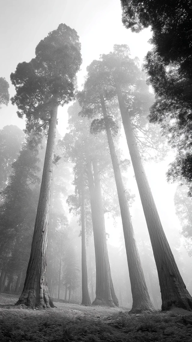 Foggy Sequoia Forest: Eerie Black and White Photography
