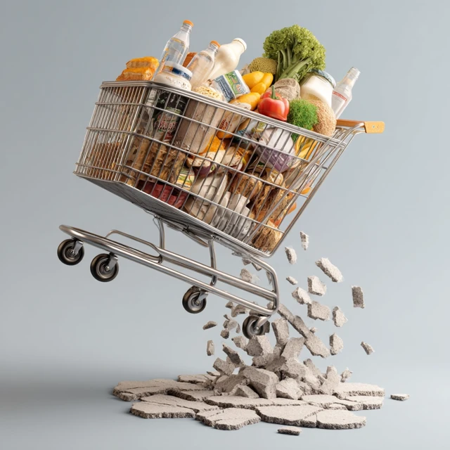 Grocery Trolley Overload with Spilling Groceries