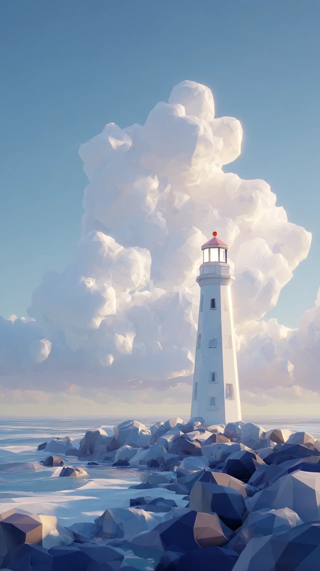 Low Poly Lighthouse on Rocky Shoreline