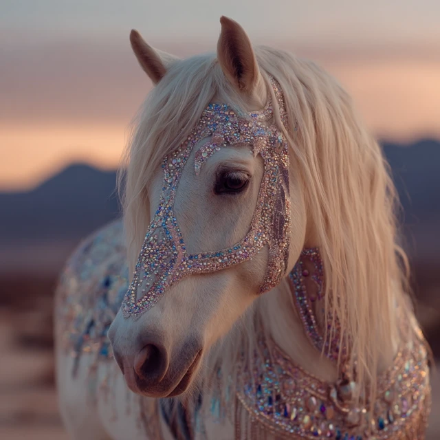 Sparkling Horse Sunset Beautiful Rhinestones Glittering