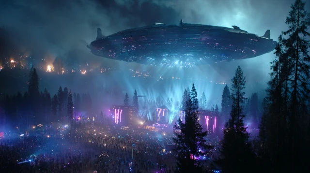 Futuristic Spaceship Music Festival Alien Forest