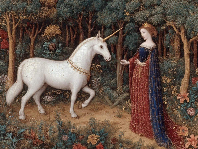 Medieval Art Lady and the Unicorn Illustration