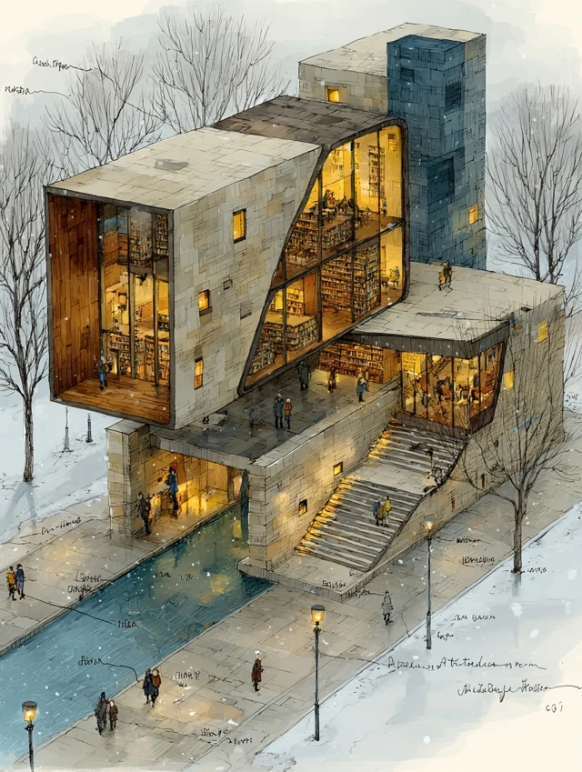 Isometric Library Architecture Design Illustration