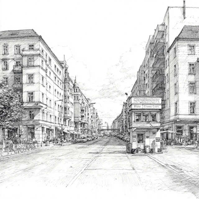 Berlin Street Sketch Checkpoint Charlie Illustration