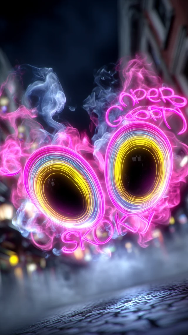 Spooky Eyes in Neon Mist Urban Aesthetic