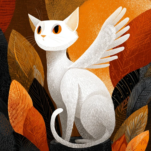 Winged White Cat Artwork
