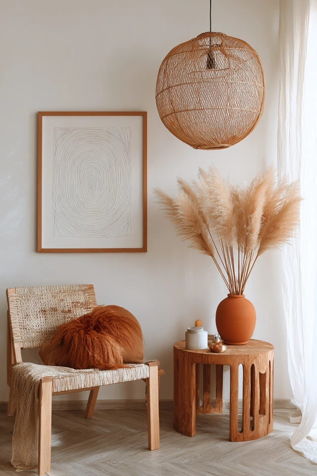 Bohemian Corner Interior Decor with Natural Textures