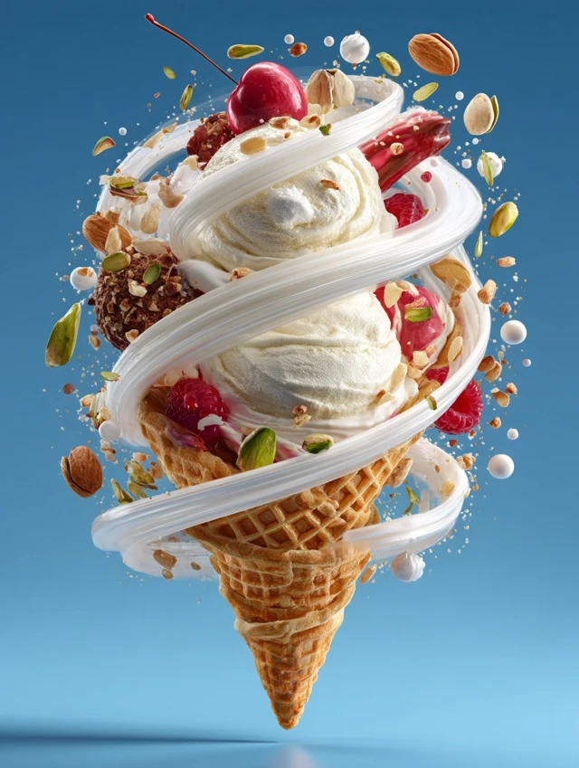 Gourmet Ice Cream Cone: Macro Shot of Vanilla Delight